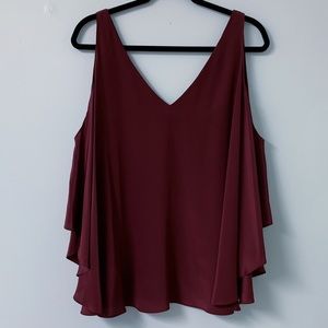 Lavender Brown 100% Silk Cold Shoulder Blouse NWT